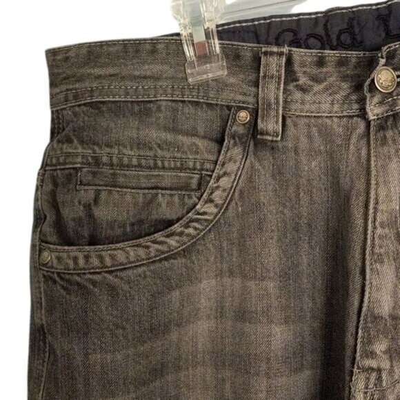 Vibes Gold Label Size W36 L34 Jeans Mens Straight Leg Black Denim Vintage Y2K - Picture 4 of 14